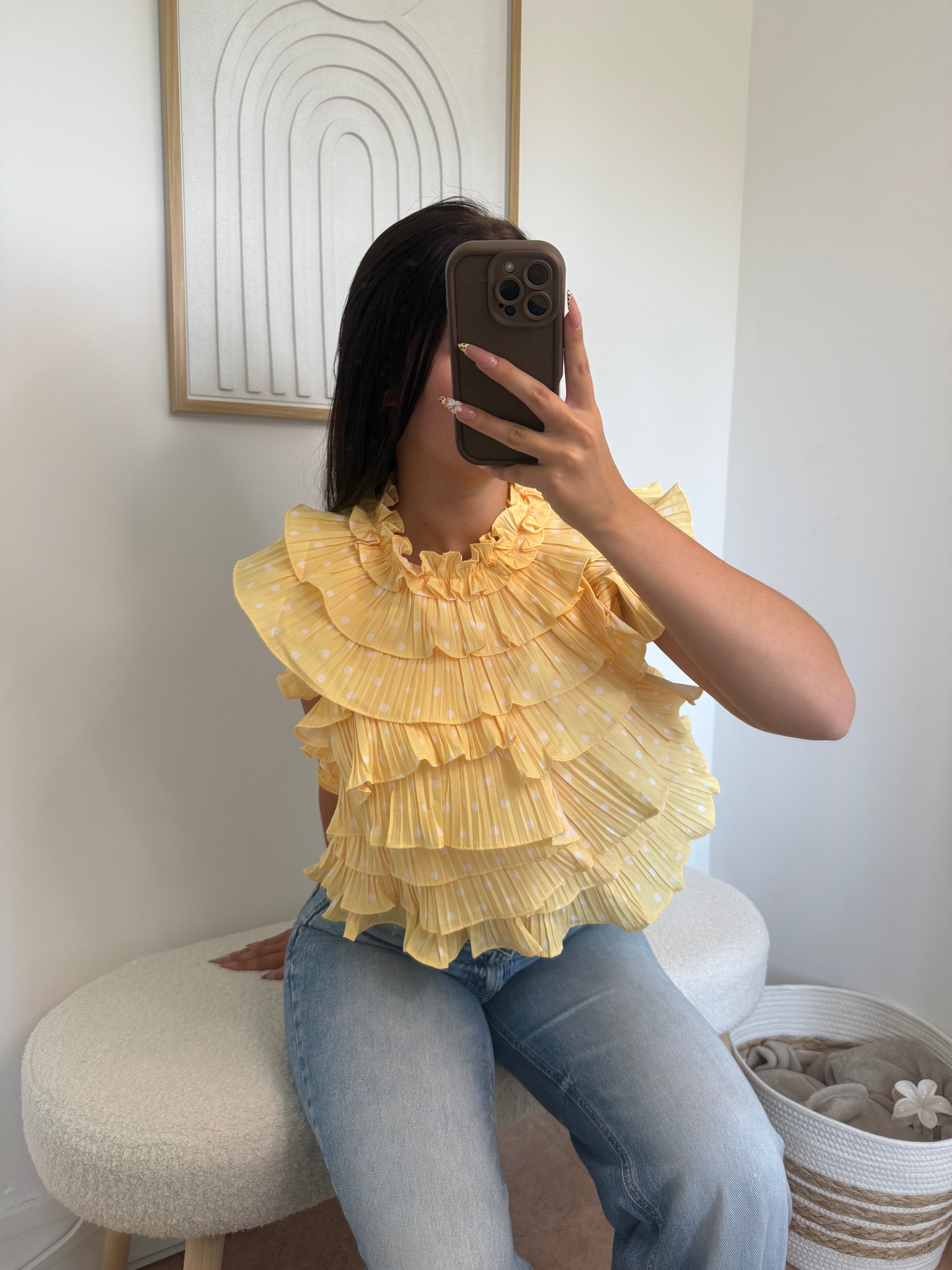 Top "Janaa" à Volant en Pois Jaune Pastel