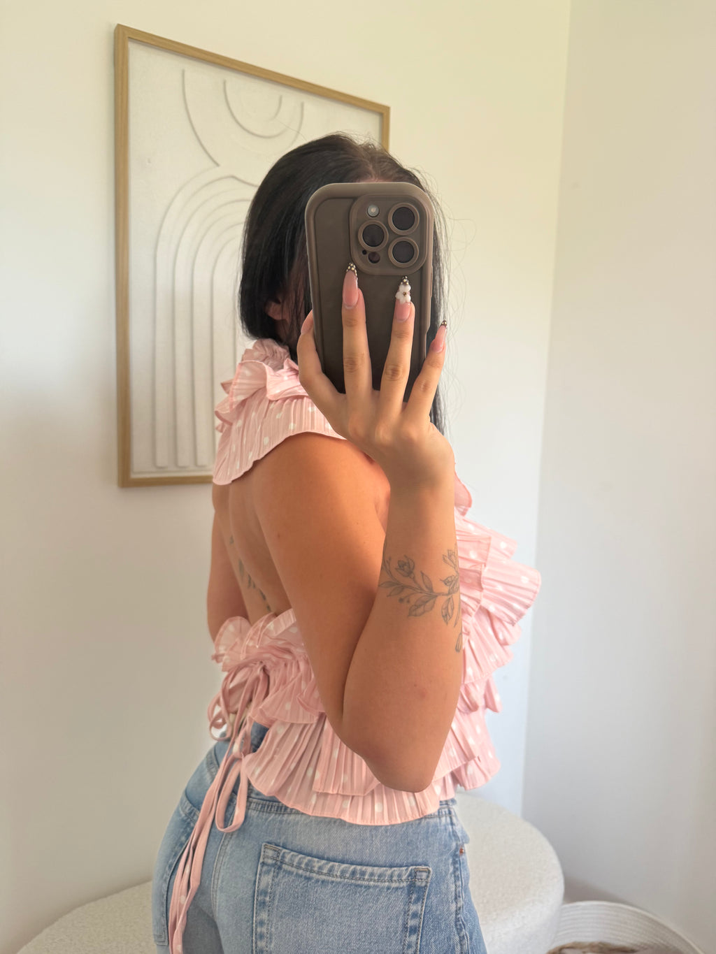 Top "Janaa" à Volant en Pois Rose Pastel